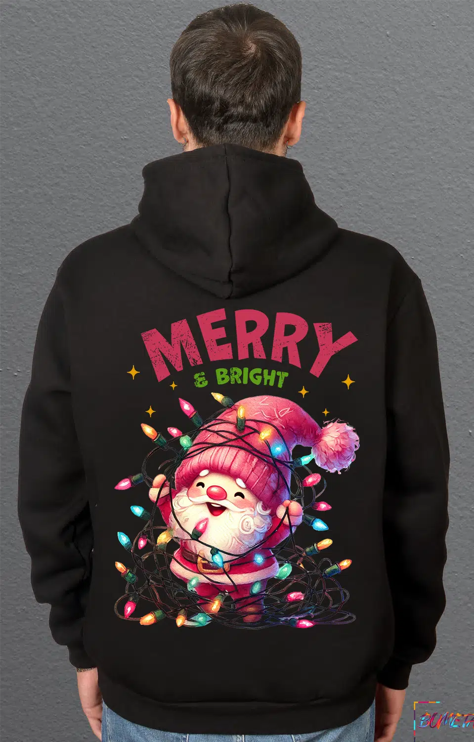 Bumeta Merry Bright Noel Baba Yılbaşı Sweatshirt Unisex Kapüşonlu Hoodie