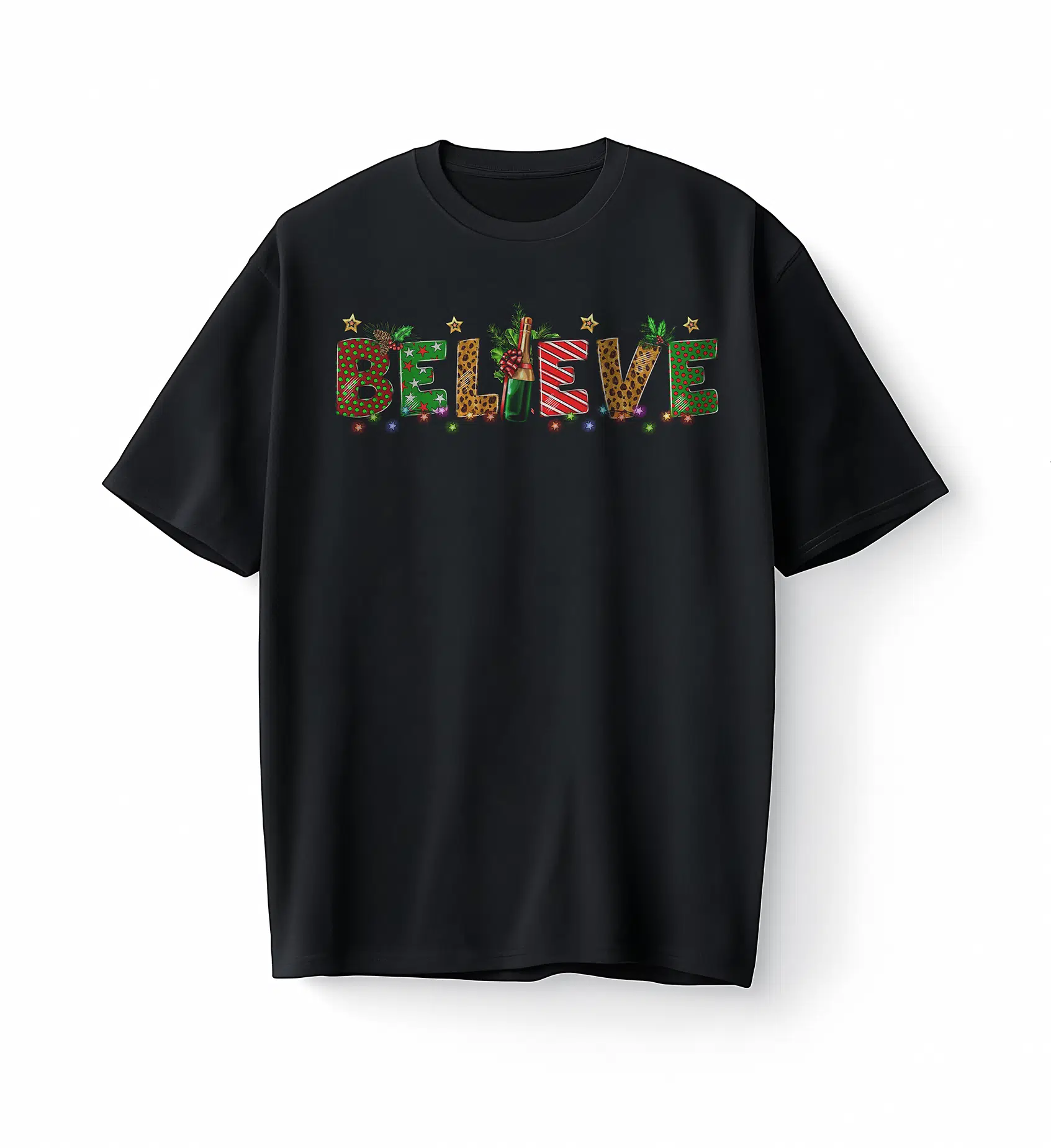 Bumeta Believe Christmas Yılbaşı Baskılı Oversize Unisex Tişört T-Shirt