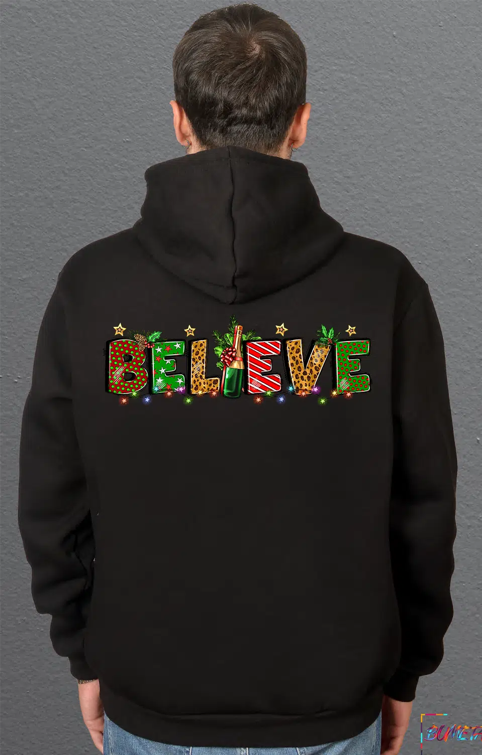 Bumeta Believe Christmas Yılbaşı Baskılı Sweatshirt Unisex Kapüşonlu Hoodie
