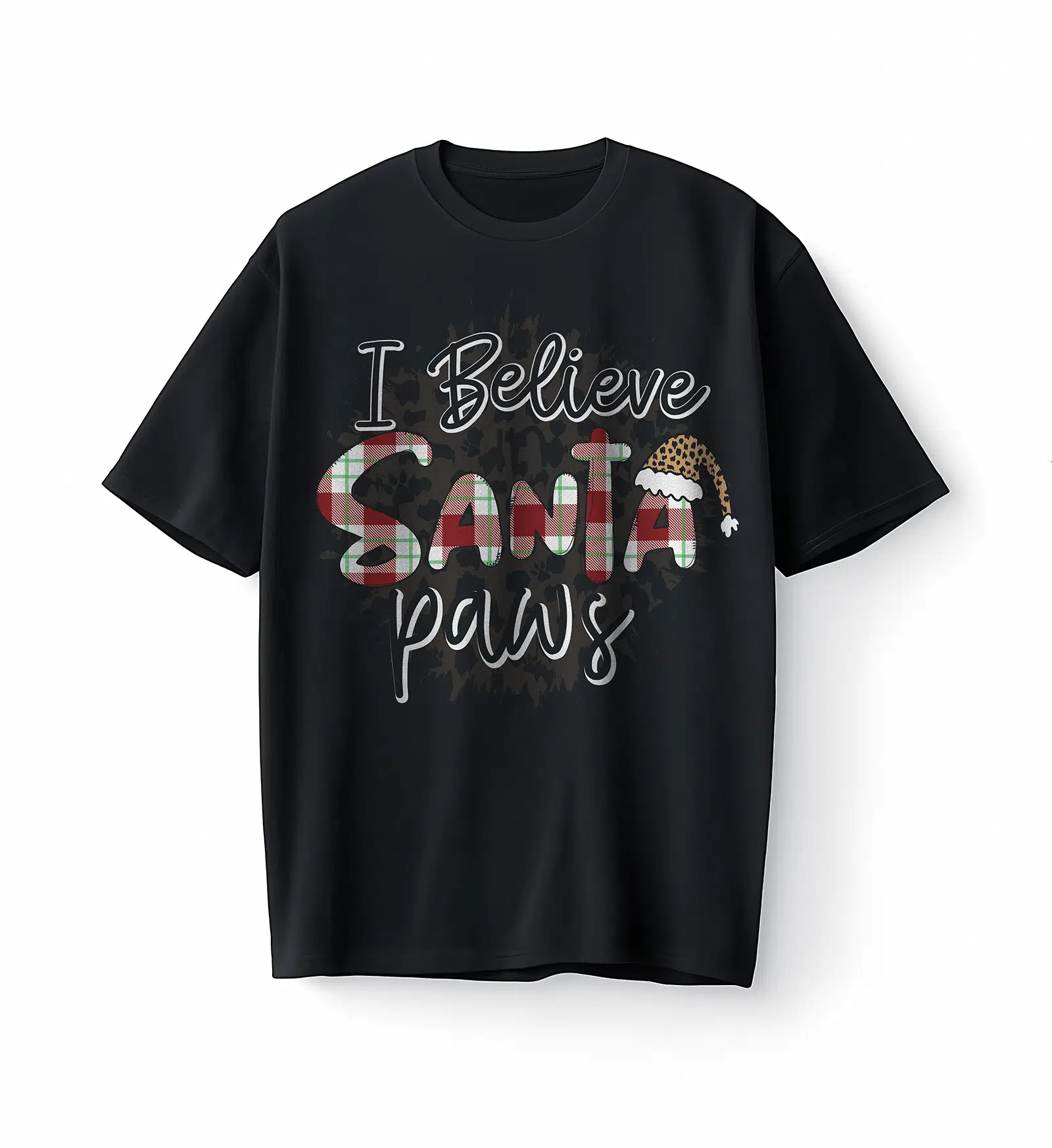 Bumeta Christmas Santa Paws Köpek Baskılı Oversize Unisex Tişört T-Shirt