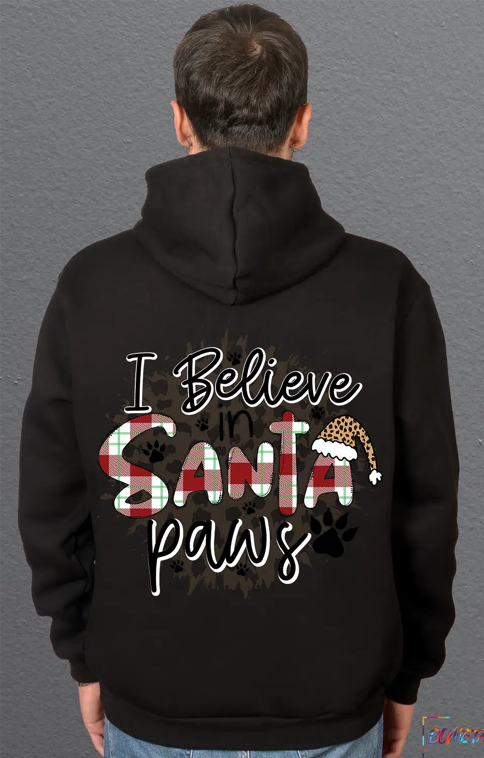 Bumeta Christmas Santa Paws Köpek Baskılı Sweatshirt Unisex Kapüşonlu Hoodie