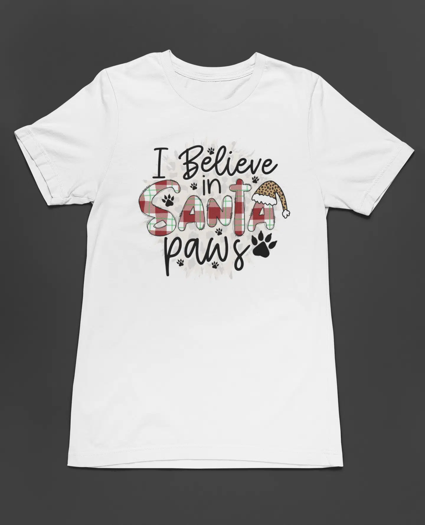 Bumeta Christmas Santa Paws Köpek Baskılı Unisex Tişört T-Shirt