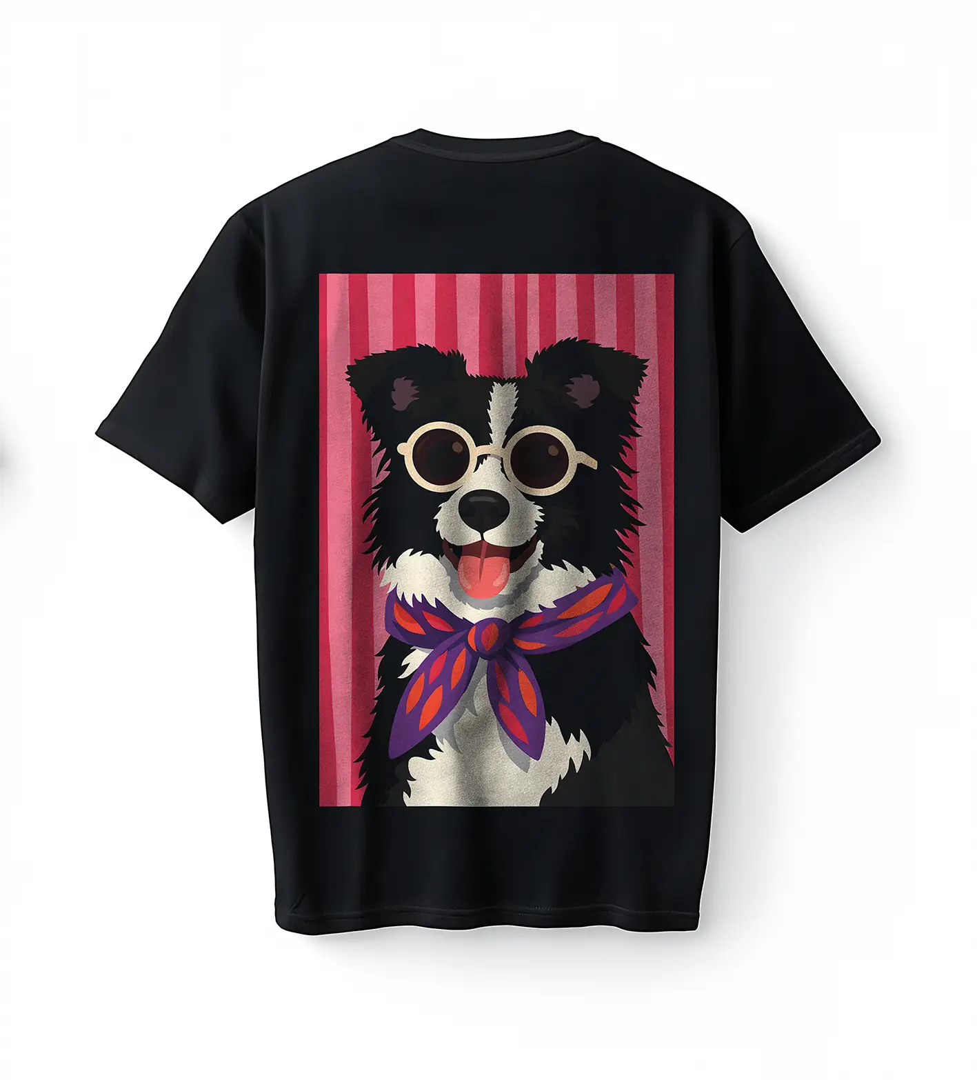 Bumeta Gözlüklü Siyah Köpek Baskılı Oversize Unisex Tişört T-Shirt
