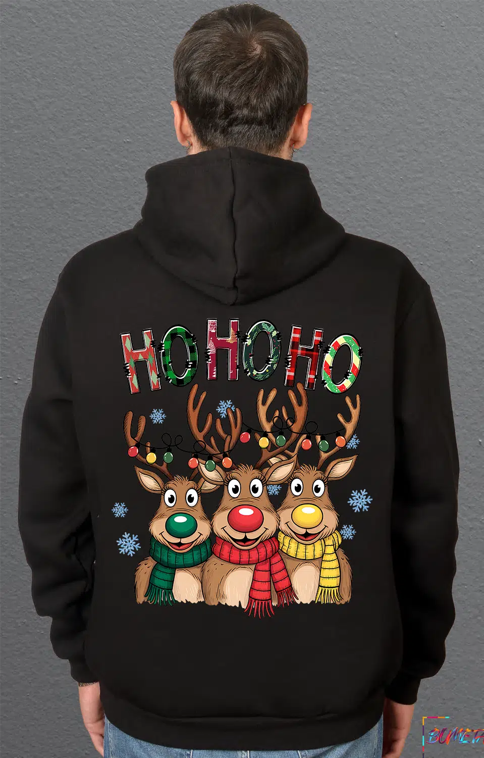 Bumeta Ho Ho Ho Noel Geyiği Yılbaşı Sweatshirt Unisex Kapüşonlu Hoodie