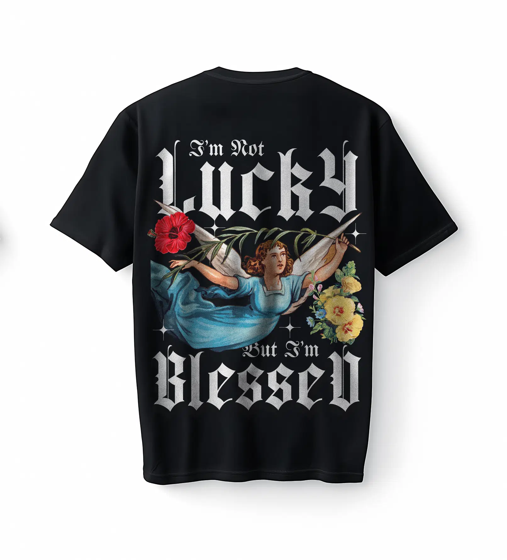 Bumeta i am Not Lucky But i am Blessed Oversize Unisex Tişört T-Shirt