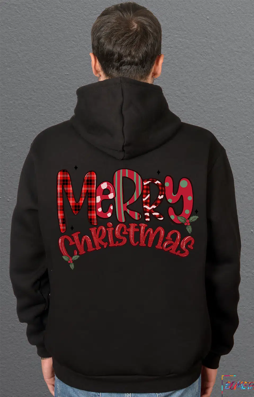 Bumeta Klasik Yılbaşı Merry Christmas Baskılı Sweatshirt Unisex Kapüşonlu Hoodie