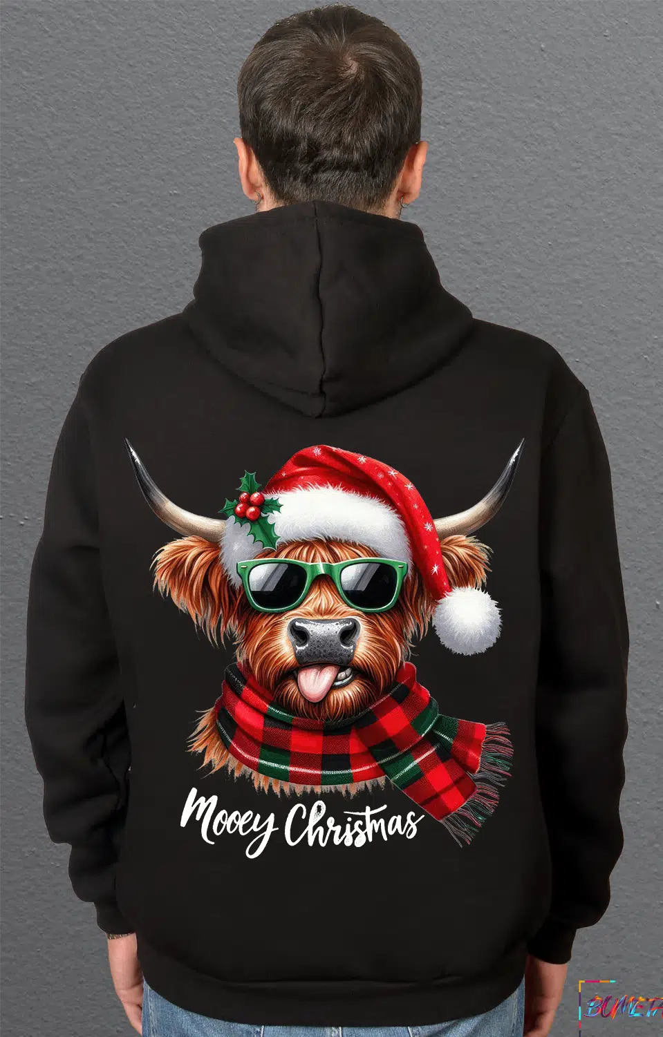 Bumeta Mooey Christmas Boğa Desenli Sweatshirt Unisex Kapüşonlu Hoodie