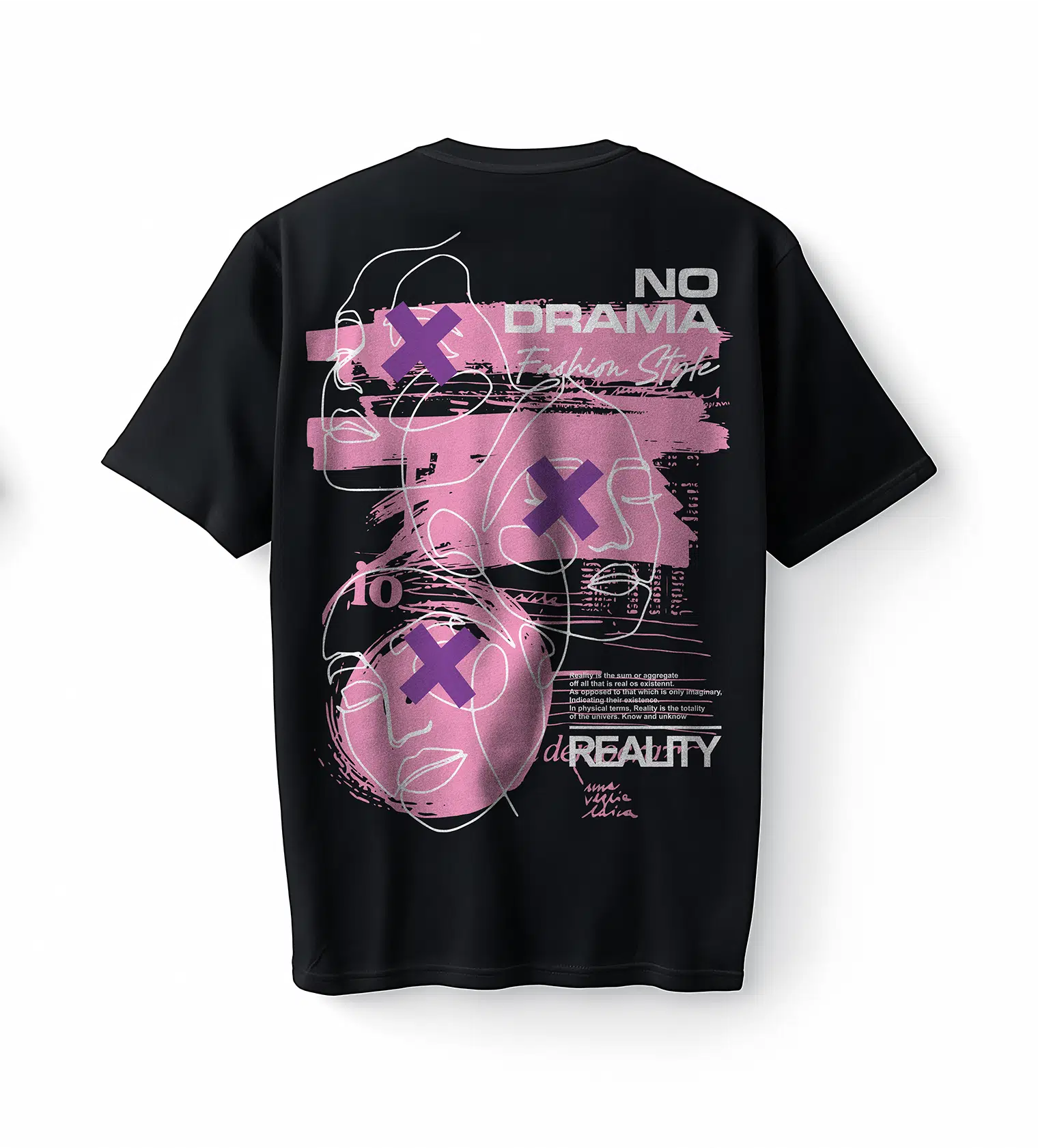 Bumeta No Drama Reality Pembe Grafik Yüz Oversize Unisex Tişört T-Shirt