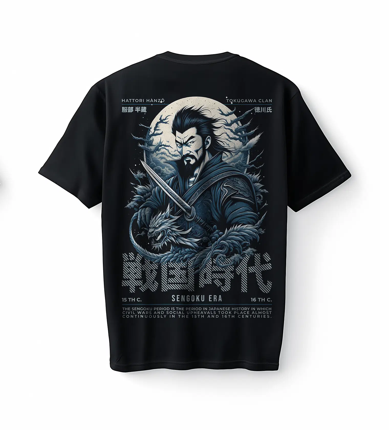 Bumeta Sengoku Era Japon Samuray Baskılı Oversize Unisex Tişört T-Shirt