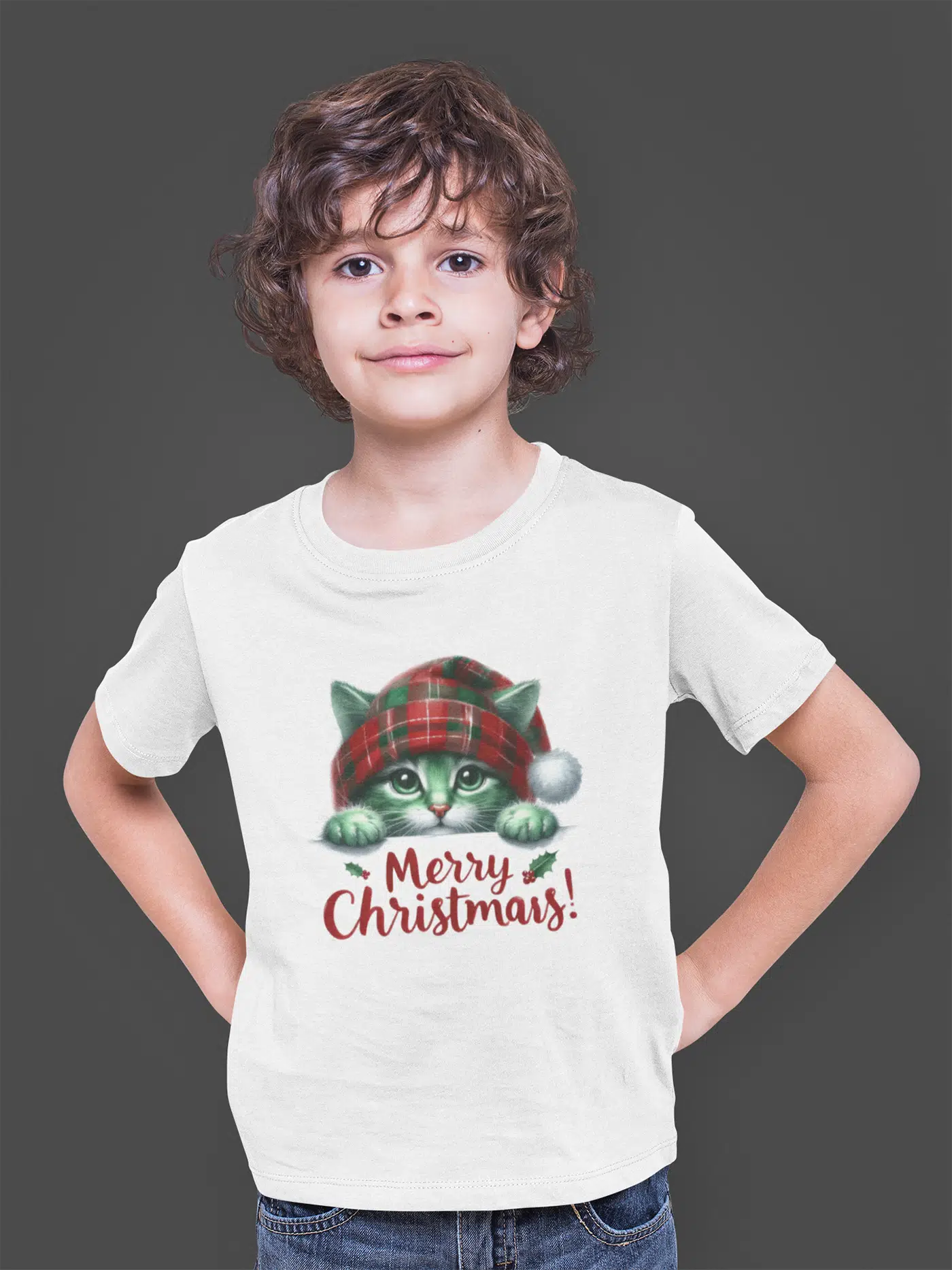 Bumeta Sevimli Kedi Yılbaşı Cute Christmas Çocuk Tişört T-shirt