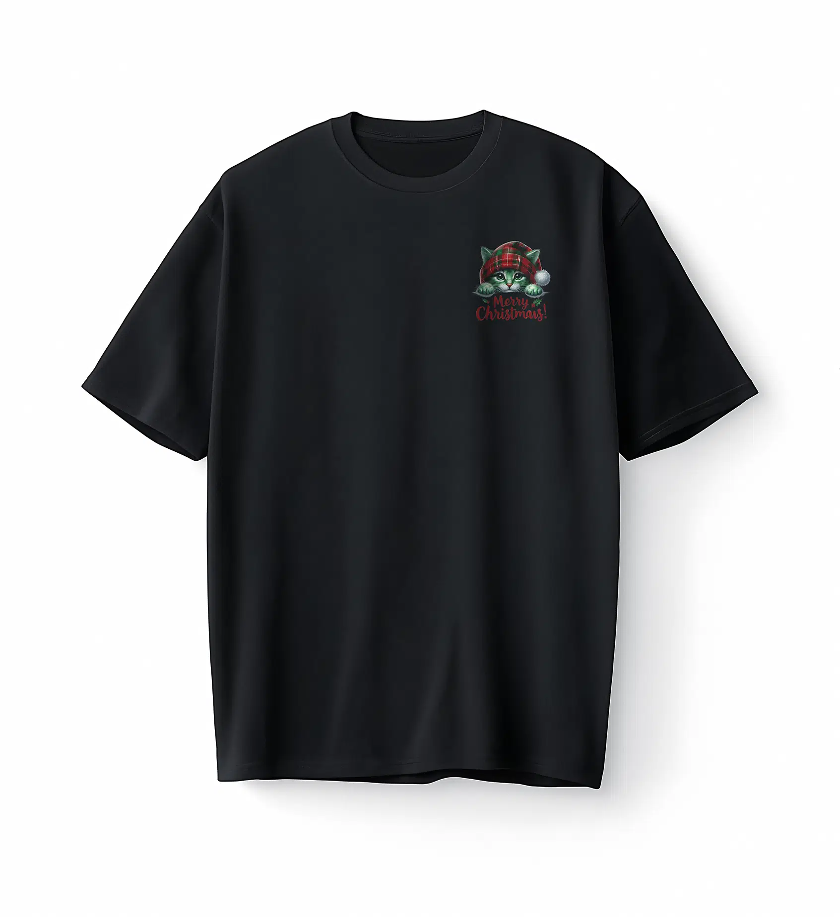 Bumeta Sevimli Kedi Yılbaşı Cute Christmas Oversize Unisex Tişört T-Shirt