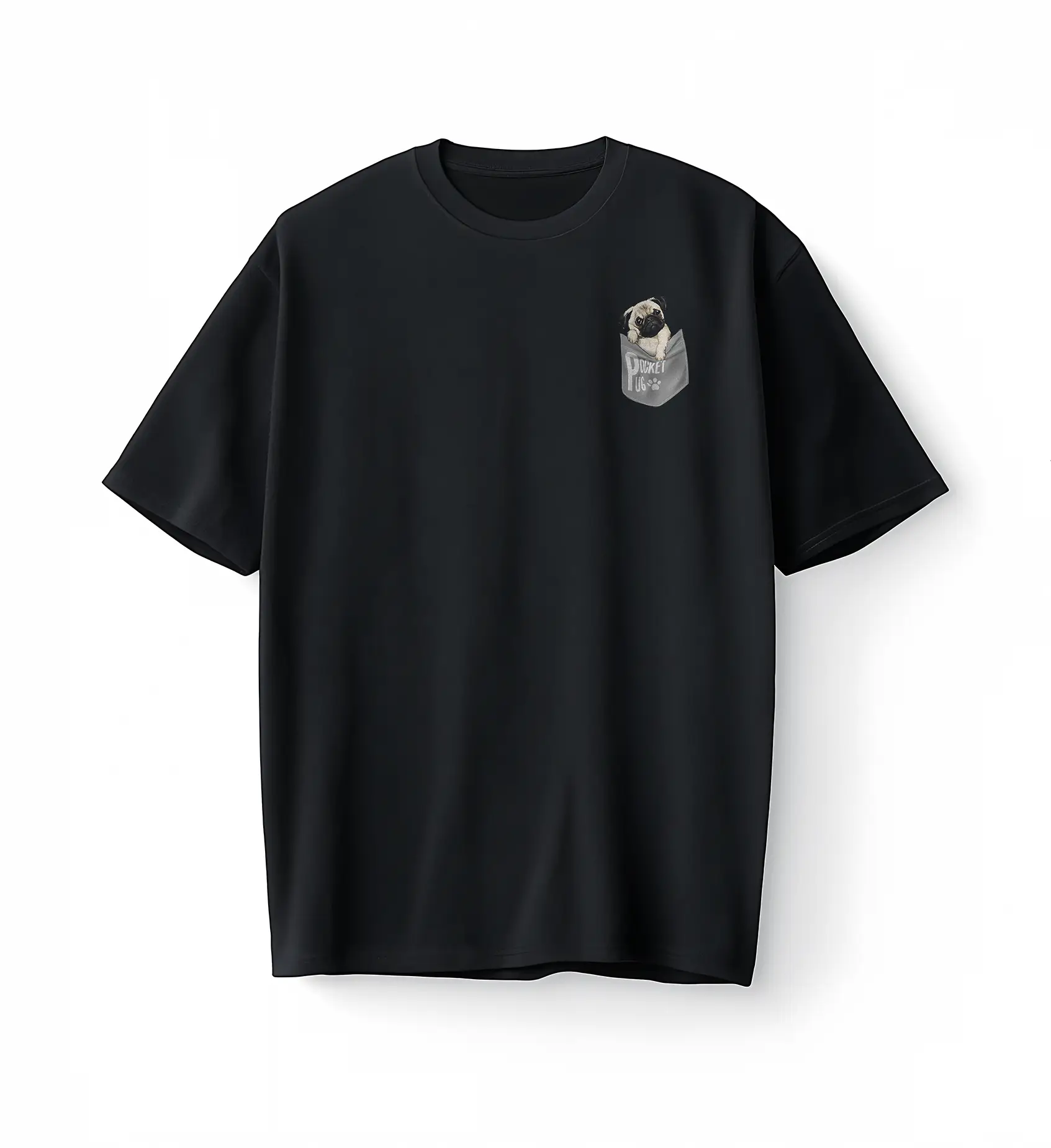 Bumeta Sevimli Pug Köpek Baskılı Oversize Unisex Tişört T-Shirt