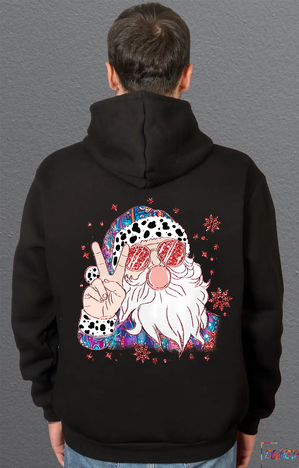 Bumeta Yılbaşı Cool Santa Christmas Sweatshirt Unisex Kapüşonlu Hoodie